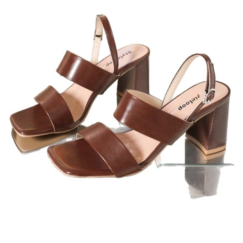 Rimske sandale od PU, četvrtasti nos, srednji pet 3-6 cm, debeli pet