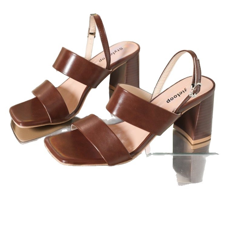 Rimske sandale od PU, četvrtasti nos, srednji pet 3-6 cm, debeli pet