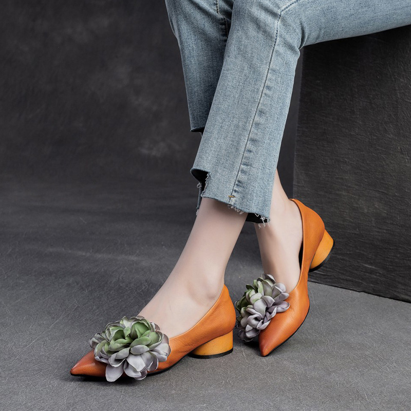 Ženske slip-on cipele s cvjetnim dizajnom, PU gornji dio, 6–8 cm peta, gumeni potplat