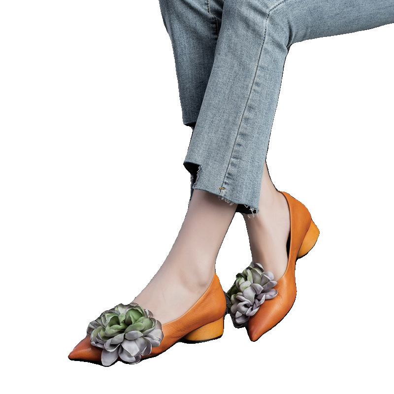 Ženske slip-on cipele s cvjetnim dizajnom, PU gornji dio, 6–8 cm peta, gumeni potplat