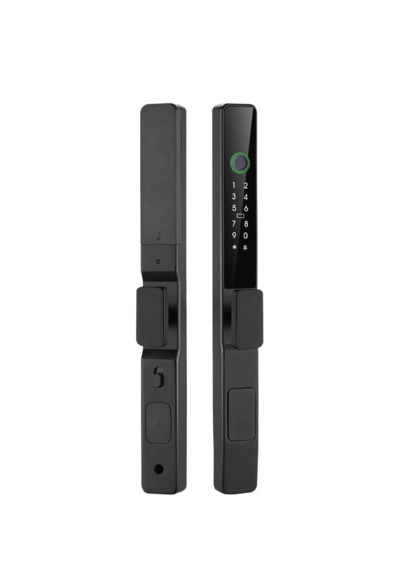 Κλειδαριά με δυνατότητα ανάγνωσης δακτυλικού αποτυπώματος για αλουμινίνες συρόμενες πόρτες, στενό προφίλ και οπτικό ματάκι