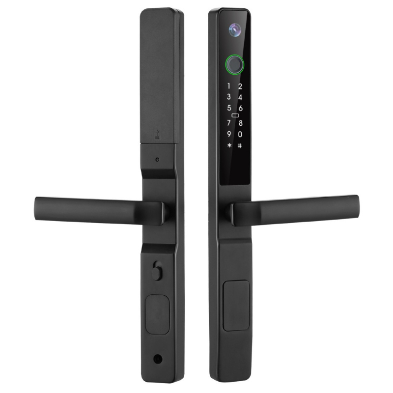 Κλειδαριά με δυνατότητα ανάγνωσης δακτυλικού αποτυπώματος για αλουμινίνες συρόμενες πόρτες, στενό προφίλ και οπτικό ματάκι