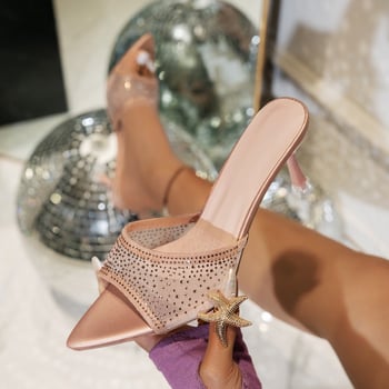 Női kültéri magas sarkú papucs | hálós felsőrész, hegyes orrú, 3–5 cm vékony sarkú, gumírozott talp, Nyár 2025