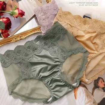 Ženske bešivne gaćice od satin-cipke s Mulberry svilom, prozračne, srednji pojas, podizanje zadnjice i kontrola trbuha