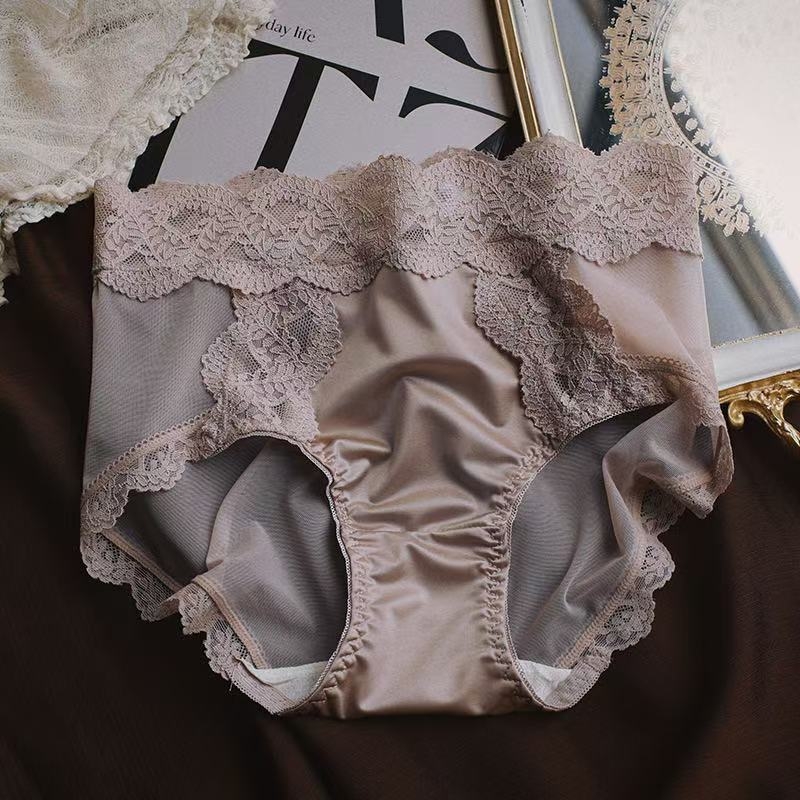 Ženske bešivne gaćice od satin-cipke s Mulberry svilom, prozračne, srednji pojas, podizanje zadnjice i kontrola trbuha