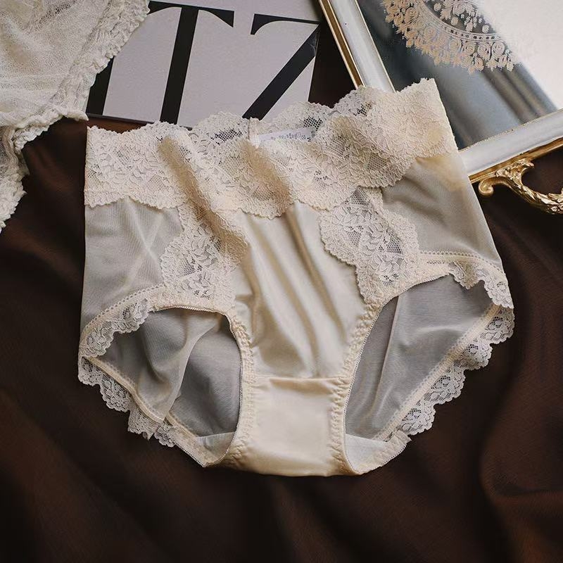 Ženske bešivne gaćice od satin-cipke s Mulberry svilom, prozračne, srednji pojas, podizanje zadnjice i kontrola trbuha