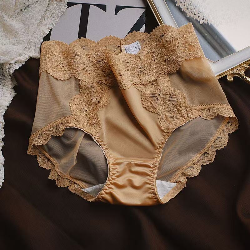 Ženske bešivne gaćice od satin-cipke s Mulberry svilom, prozračne, srednji pojas, podizanje zadnjice i kontrola trbuha