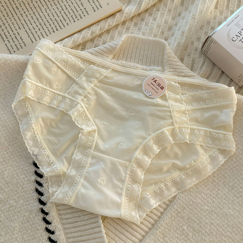 Ženske čipkaste trokutaste gaćice u japanskom stilu, antibakterijske, pamuk unutar prepona, jacquard čipka, srednji struk