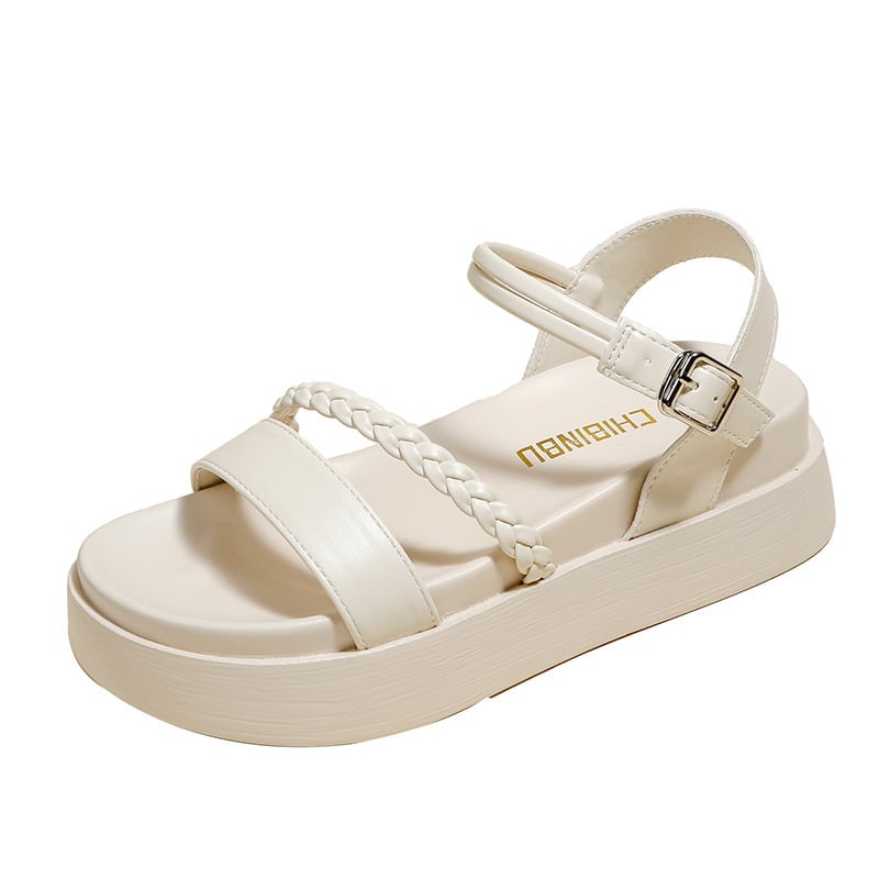 Női egypántos római platform szandál, vastag talppal, felső és belső rész Super Fiber, PU talp, kerek orr, csattal záródó