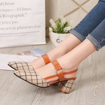 Casual sandale s oštrim prstom, denim gornji dio, kopča, srednja visina potpetice 3-5 cm