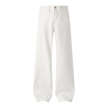 Jeansi de damă cu croi larg din denim din bumbac, talie ultra joasă, lungime medie, căptuți cu fleece