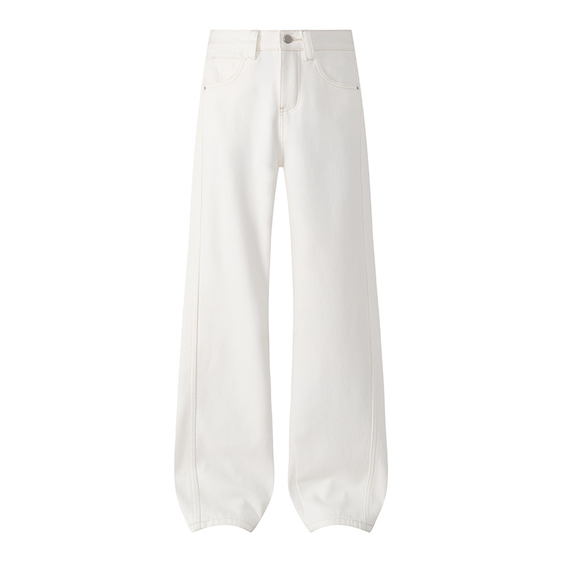 Jeansi de damă cu croi larg din denim din bumbac, talie ultra joasă, lungime medie, căptuți cu fleece