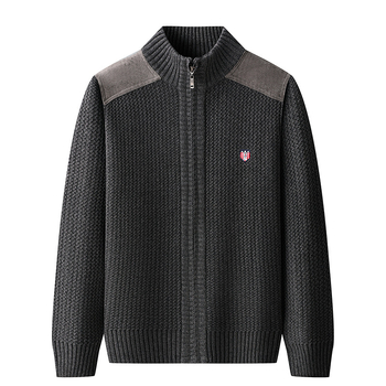 Ανδρικό πλεκτό καρντάγκαν από βαμβάκι με σταθερό γιακά, ελεύθερη γραμμή, μακριά μανίκια, 100% βαμβάκι, Χειμώνας 2024