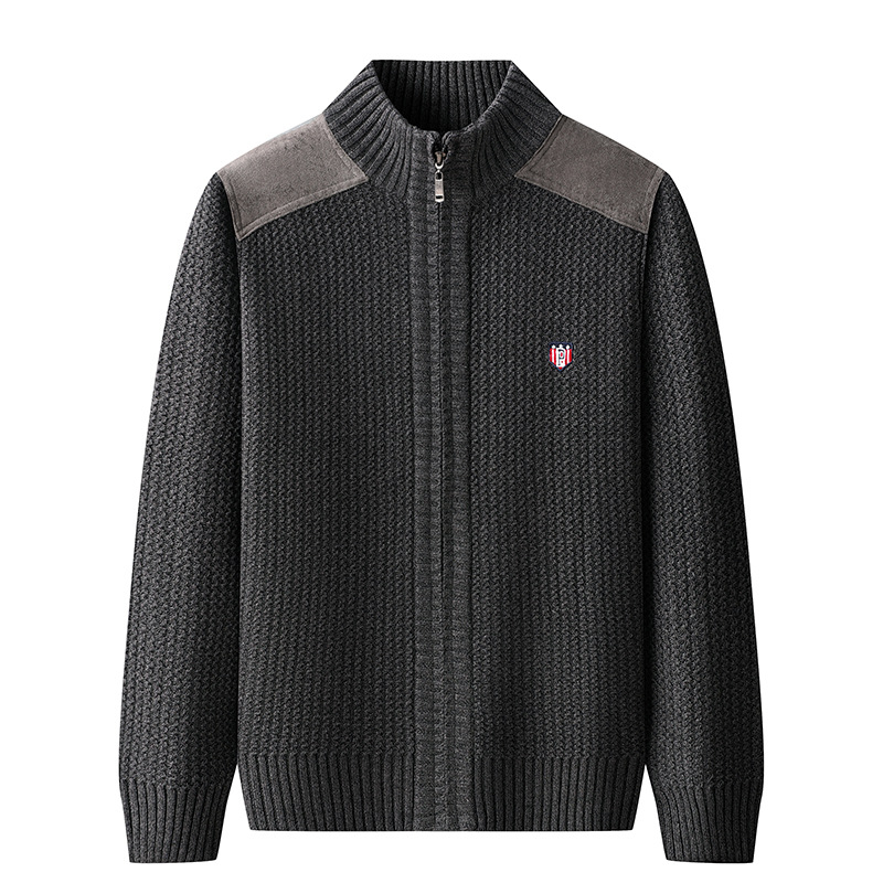 Ανδρικό πλεκτό καρντάγκαν από βαμβάκι με σταθερό γιακά, ελεύθερη γραμμή, μακριά μανίκια, 100% βαμβάκι, Χειμώνας 2024