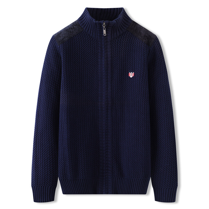 Ανδρικό πλεκτό καρντάγκαν από βαμβάκι με σταθερό γιακά, ελεύθερη γραμμή, μακριά μανίκια, 100% βαμβάκι, Χειμώνας 2024