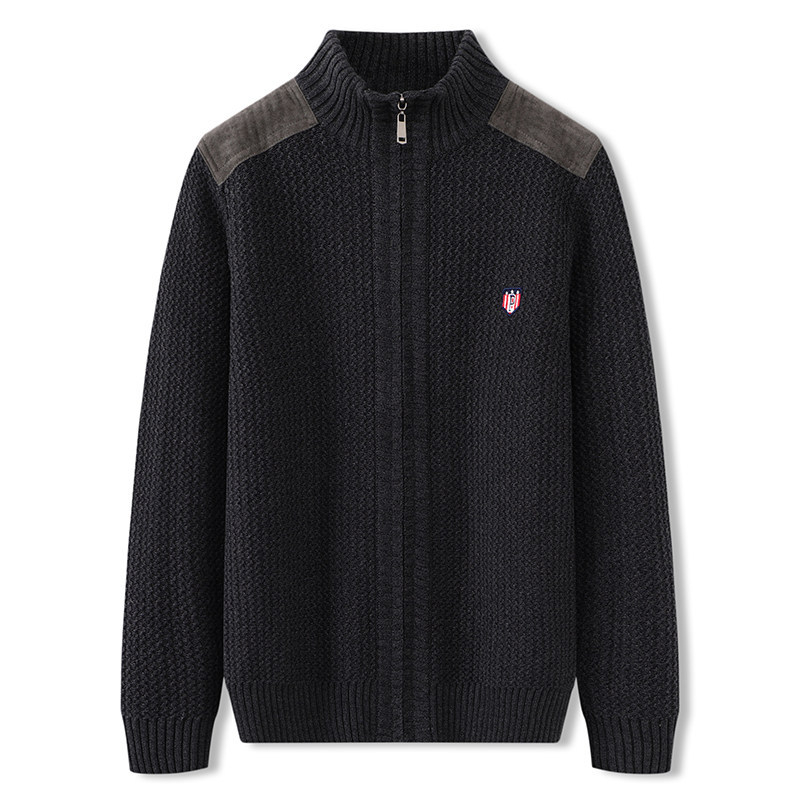 Ανδρικό πλεκτό καρντάγκαν από βαμβάκι με σταθερό γιακά, ελεύθερη γραμμή, μακριά μανίκια, 100% βαμβάκι, Χειμώνας 2024