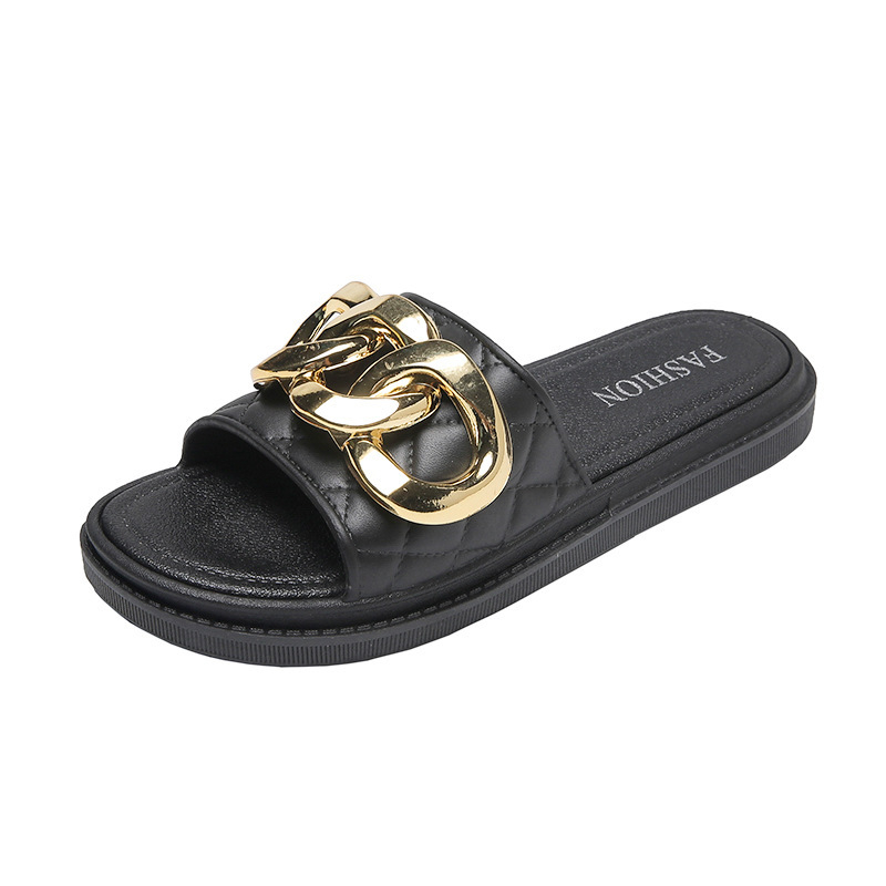 Ženske sandale s dizajnom lančanog kopče, PVC gornji dio, PVC đon, okrugli zaobljeni vrh, 3,0 cm debeli đon