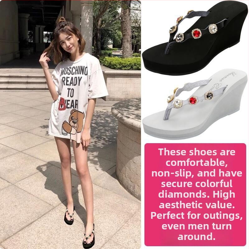 SHOEMER/Shimei női strandpapucs Ultrafilm bőrrel, rhinestone platform, talp marha-ínból, lélegző, gyorsan száradó