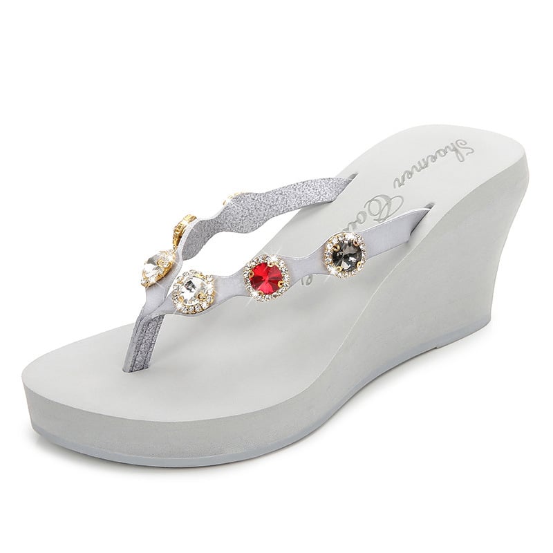 SHOEMER/Shimei női strandpapucs Ultrafilm bőrrel, rhinestone platform, talp marha-ínból, lélegző, gyorsan száradó