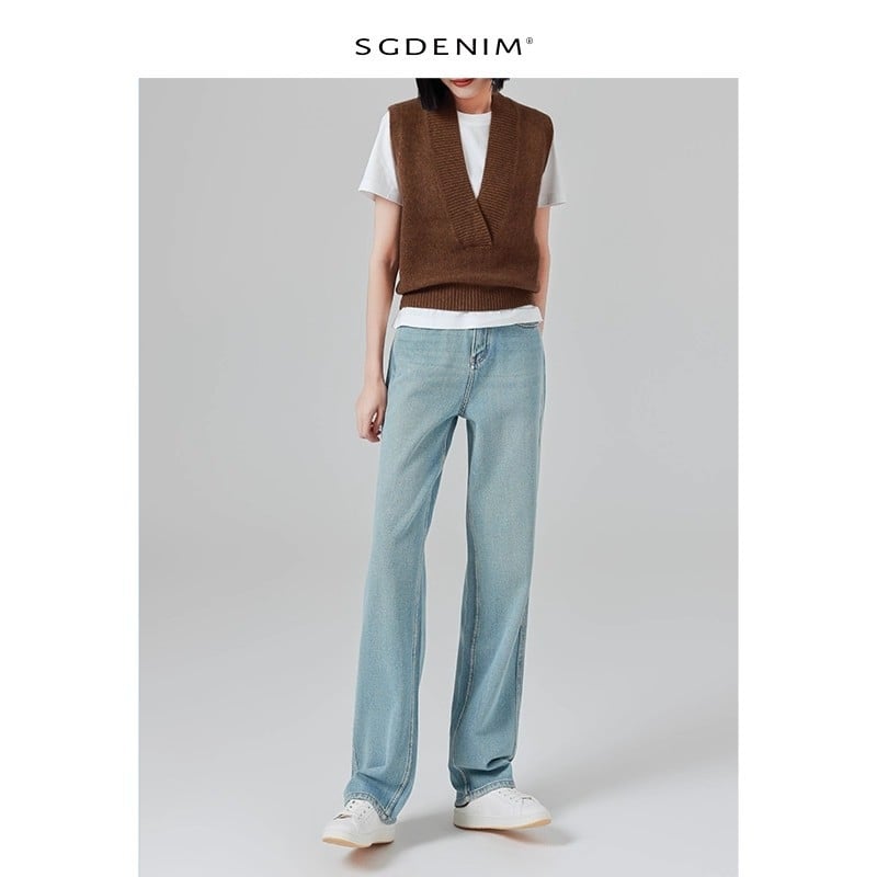 Blugi femei cu croială wide-leg, talie înaltă, material din bumbac, 70–80% conținut bumbac, toamnă 2025