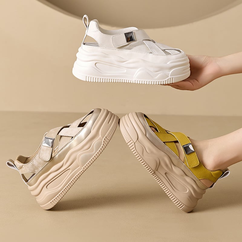 Női római szandálok, vastag talppal, felső rész Super Fiber anyagból, kerek orr, Velcro-zárás, belső PU