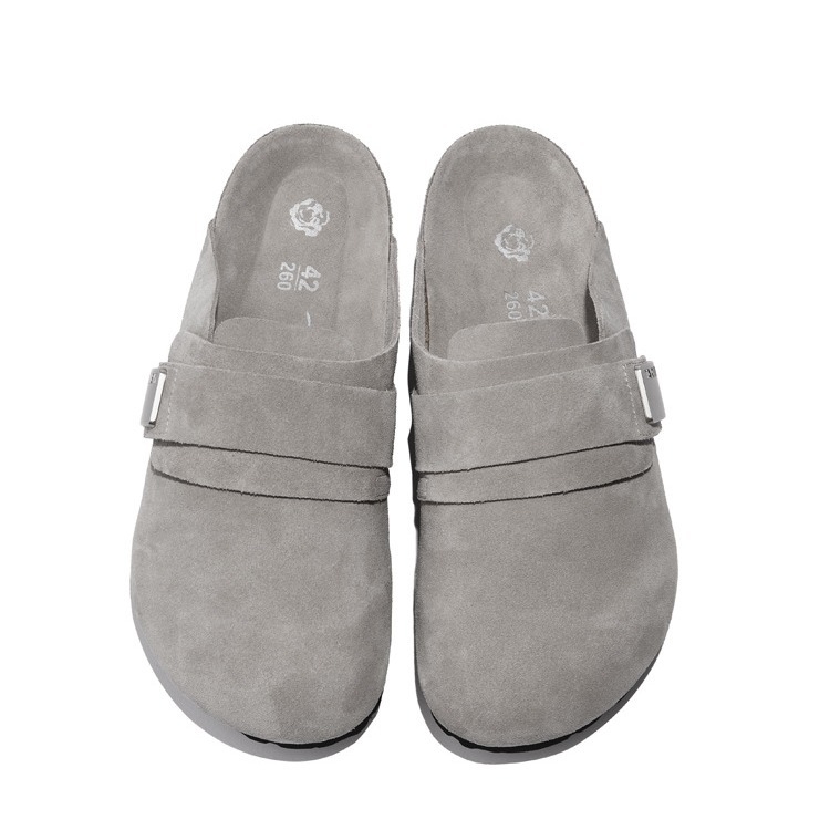 Ženske Baotou slip-on papuče, gornji dio od nubuk kože bivola, okrugli vrh, gumeni potplat, unutarnji materijal od super vlakana — ljeto 2024