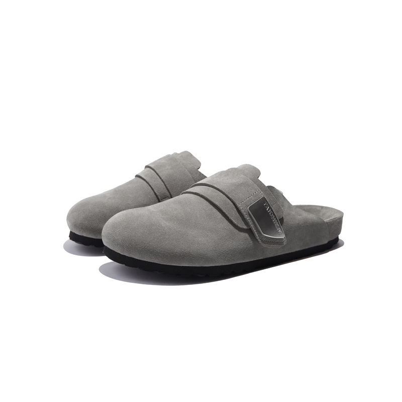 Ženske Baotou slip-on papuče, gornji dio od nubuk kože bivola, okrugli vrh, gumeni potplat, unutarnji materijal od super vlakana — ljeto 2024