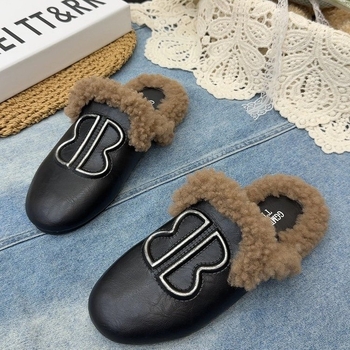 Ženske mule s mekim PU gornjim dijelom i umjetnom vunom, okrugli vrh, debela gumena potplata, slip-on u korejskom stilu