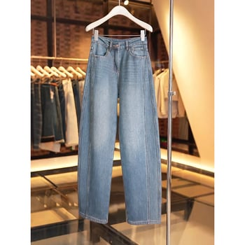 Jeans pentru femei - croială dreaptă, talie înaltă, amestec din bumbac și poliester (50–70% bumbac, 30–50% poliester), micro-elastic, toamnă 2025