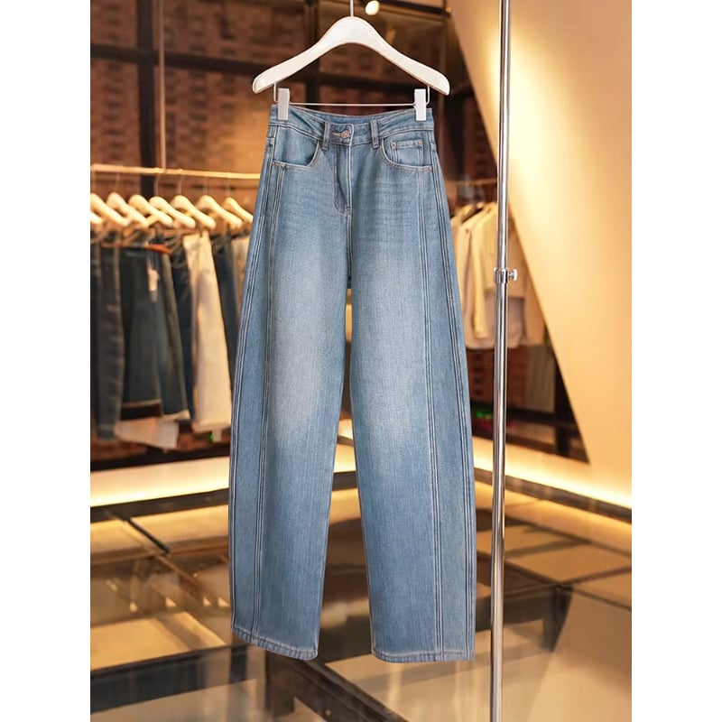 Jeans pentru femei - croială dreaptă, talie înaltă, amestec din bumbac și poliester (50–70% bumbac, 30–50% poliester), micro-elastic, toamnă 2025