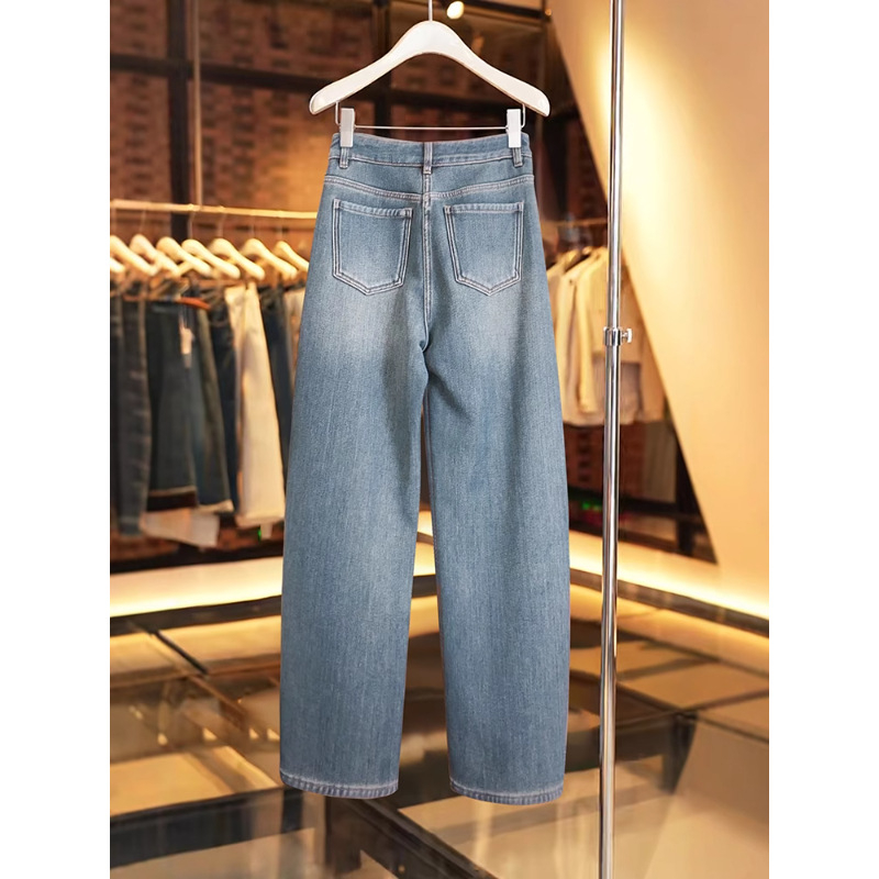Jeans pentru femei - croială dreaptă, talie înaltă, amestec din bumbac și poliester (50–70% bumbac, 30–50% poliester), micro-elastic, toamnă 2025