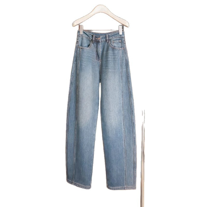 Jeans pentru femei - croială dreaptă, talie înaltă, amestec din bumbac și poliester (50–70% bumbac, 30–50% poliester), micro-elastic, toamnă 2025