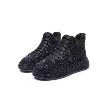 N93 Női rhinestone platform cipő – mindennapi casual stílus, velúr felső rész, pamut bélés, gumi talp, platforma 3-5 cm