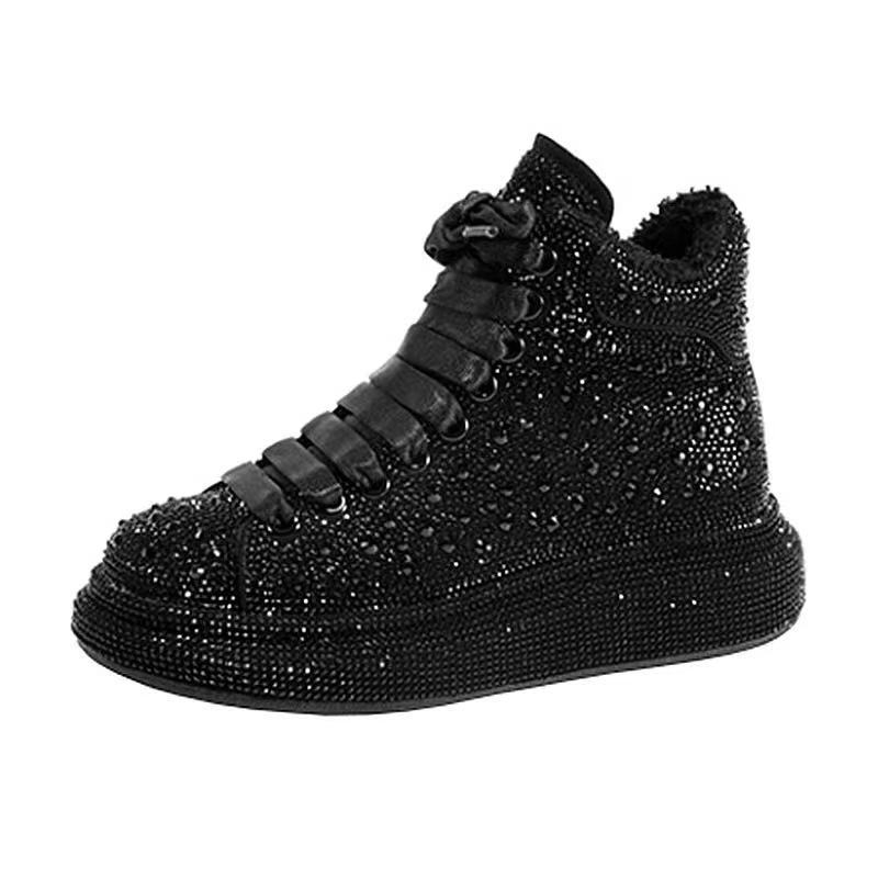 N93 Női rhinestone platform cipő – mindennapi casual stílus, velúr felső rész, pamut bélés, gumi talp, platforma 3-5 cm