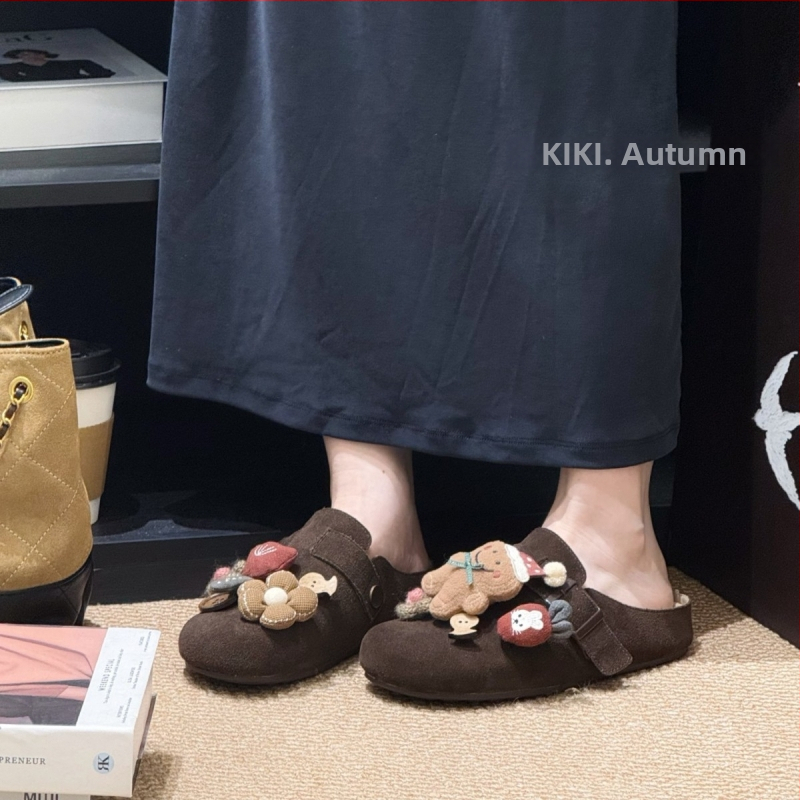 Női Birkenstock-stílusú cipő vastag talppal, felsőrész borjúbőr nubuk, gumi talp, rajzfilm mintázat, 3–5 cm magasságnövelés