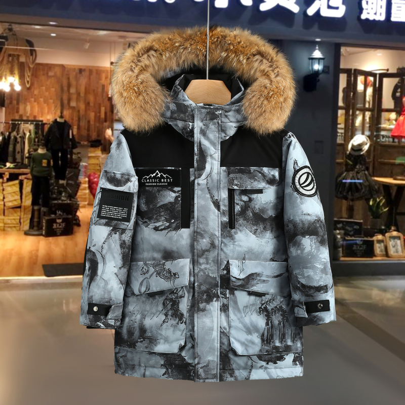 Gyerekeknek készült tollkabát, uniszex, hosszú, vastag, 50–55% fehér kacsapú