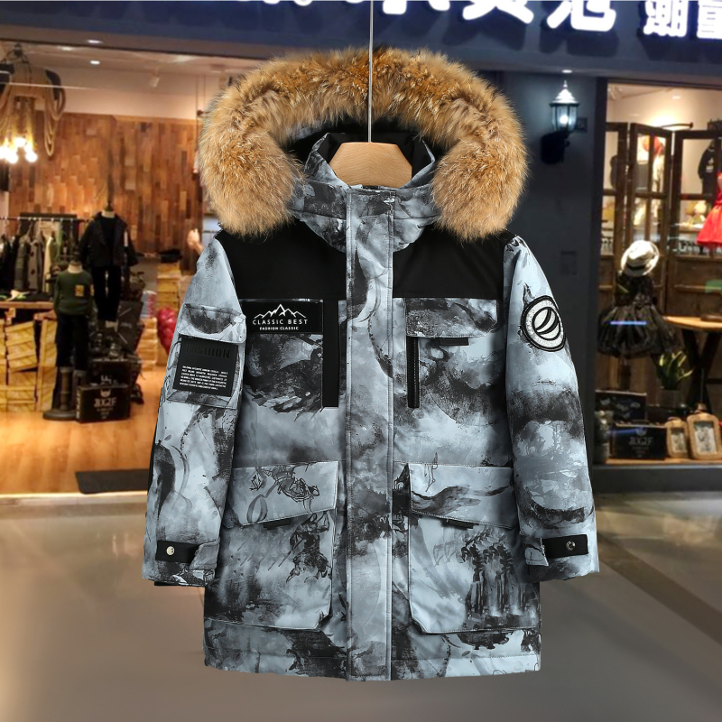 Gyerekeknek készült tollkabát, uniszex, hosszú, vastag, 50–55% fehér kacsapú