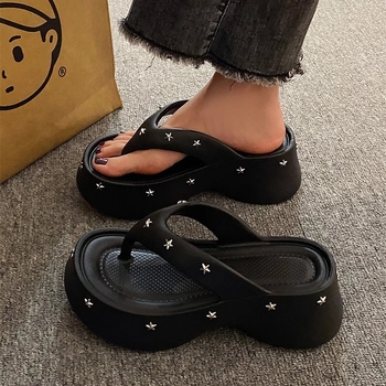 Ženske flip-flopice s 6 cm visokim potplatom za povećanje visine, korejski stil, uzorak riblja kost, gornji EVA, potplata EVA, bez podstavke, proljeće 2025