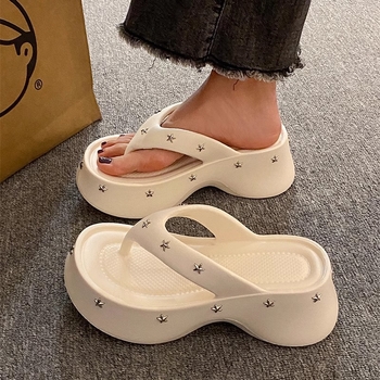 Ženske flip-flopice s 6 cm visokim potplatom za povećanje visine, korejski stil, uzorak riblja kost, gornji EVA, potplata EVA, bez podstavke, proljeće 2025
