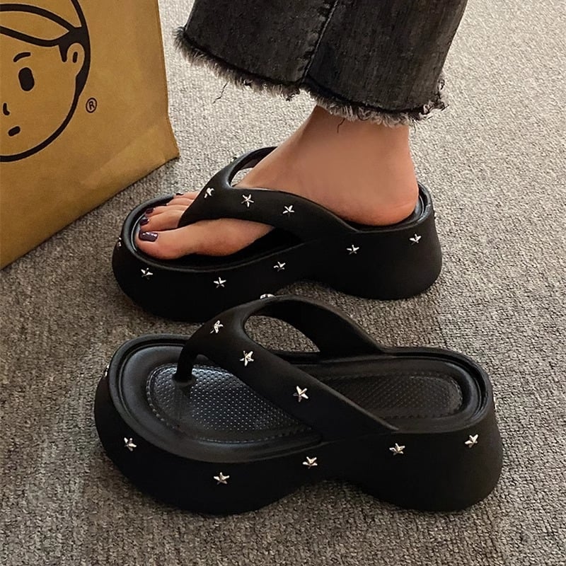 Ženske flip-flopice s 6 cm visokim potplatom za povećanje visine, korejski stil, uzorak riblja kost, gornji EVA, potplata EVA, bez podstavke, proljeće 2025