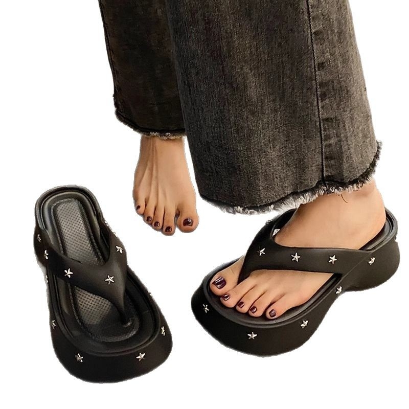 Ženske flip-flopice s 6 cm visokim potplatom za povećanje visine, korejski stil, uzorak riblja kost, gornji EVA, potplata EVA, bez podstavke, proljeće 2025