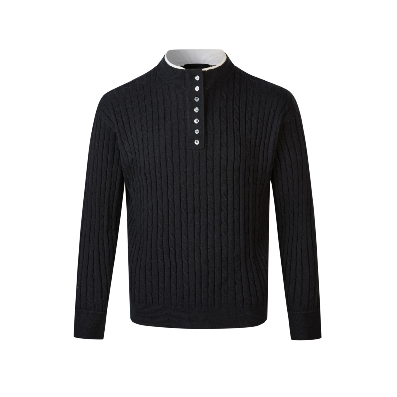 Unisex džemper s kabelskom pletenom i Henley ovratnikom, slim fit, dugi rukav, akrilna smjesa (50% akril, 28% PBT, 22% nylon)