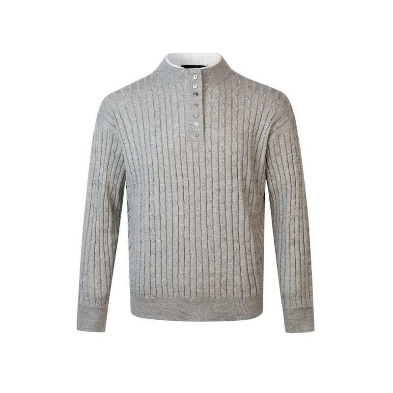 Unisex džemper s kabelskom pletenom i Henley ovratnikom, slim fit, dugi rukav, akrilna smjesa (50% akril, 28% PBT, 22% nylon)