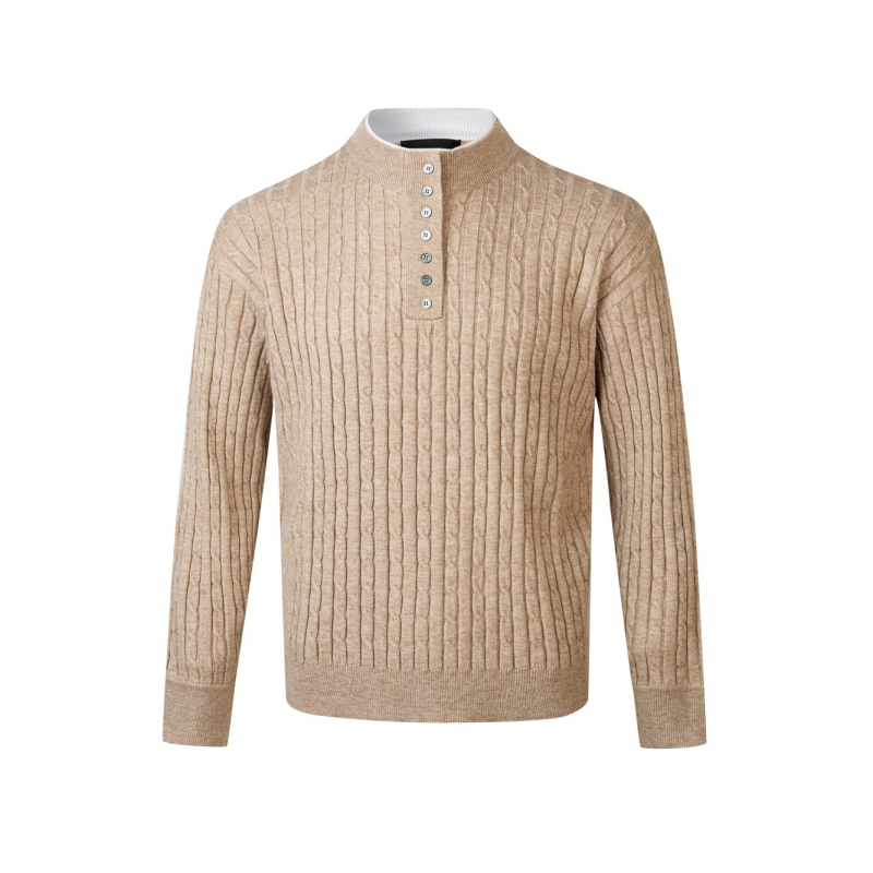Unisex džemper s kabelskom pletenom i Henley ovratnikom, slim fit, dugi rukav, akrilna smjesa (50% akril, 28% PBT, 22% nylon)