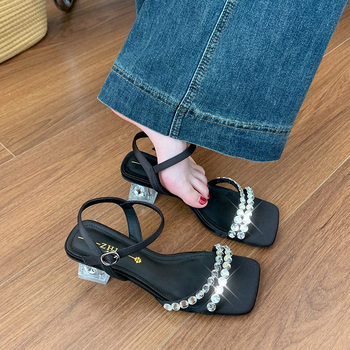 Purple Fantasy Exquisite ρωμαϊκά σανδάλια με PU επάνω, τετράγωνη μύτη, κορεαϊκό στυλ, χοντρό τακούνι 3-6 cm