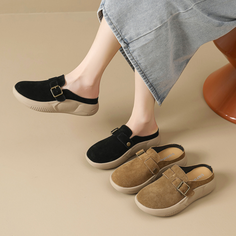Slip-on loafers bez pertli s debelom potplatom od gumene pene, gornji dio od veluru kože goveda, zatvoren nos, svakodnevni stil