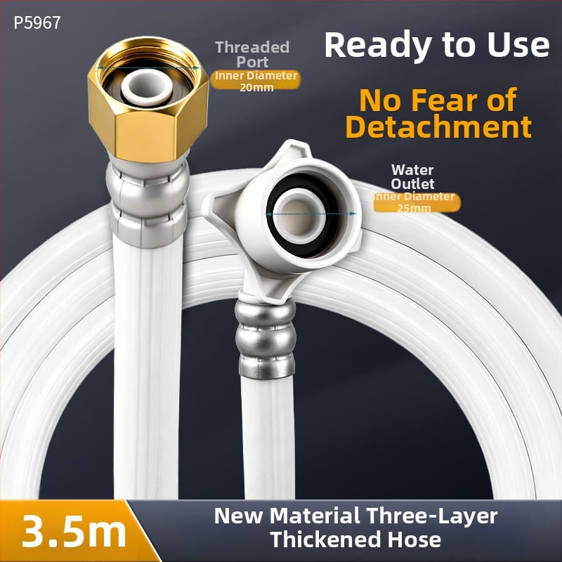 Tub de intrare apă pentru mașina de spălat – universal, actualizat, îngroșat, etanș la scurgeri și explozie, interfață cu 6 pini; Material: cupru+PVC, Conector: alamă, Montaj: filet, Un exemplar