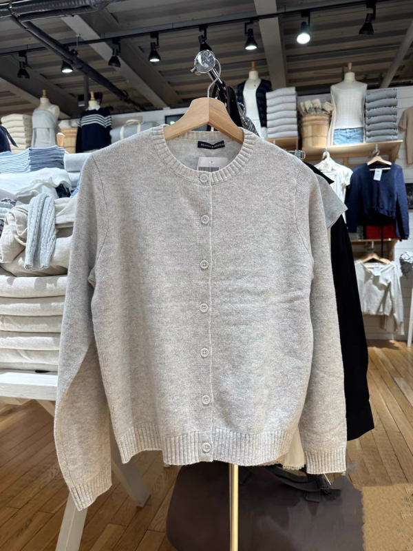 Ženski pamučni kardigan, okrugli izrez, dugi rukavi, preppy stil, pamučna smjesa 30-50%, jesen 2024