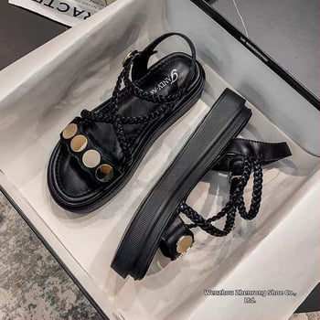 Γυναικείες Δερμάτινες Σανδάλια Καλοκαίρι 2026 – Καθημερινό Στυλ, Παχιά Σόλα, Γκλίτερ Διακοσμητικά, Καουτσούκ Σόλα, Εσωτερικό από Διπλό Χοιρινό Δέρμα