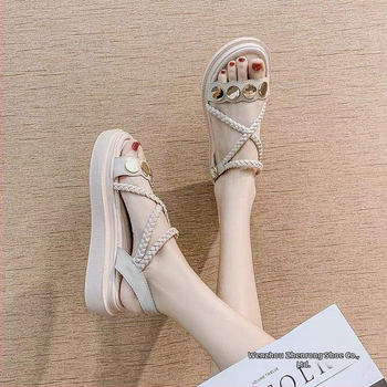 Γυναικείες Δερμάτινες Σανδάλια Καλοκαίρι 2026 – Καθημερινό Στυλ, Παχιά Σόλα, Γκλίτερ Διακοσμητικά, Καουτσούκ Σόλα, Εσωτερικό από Διπλό Χοιρινό Δέρμα